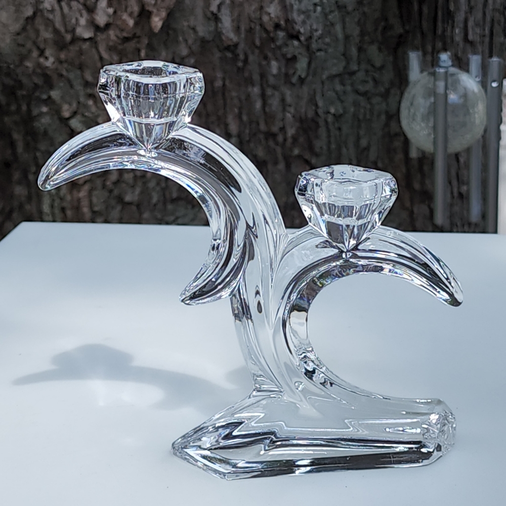 Vintage German Lead Crystal Candle Holder 7in Tall‎